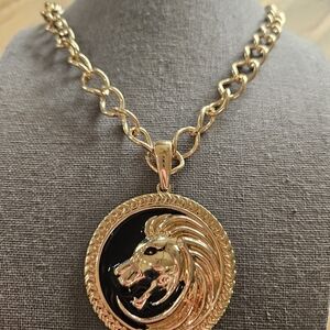 Gold Lion Medallion Pendant Necklace - Women Jewelry